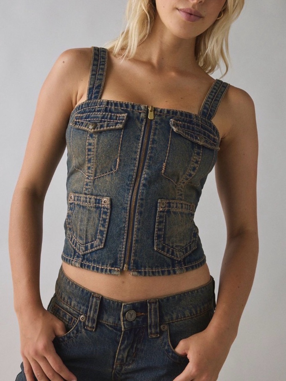 New! Abrand / Hillary utility denim corset top , flawless & nwt!